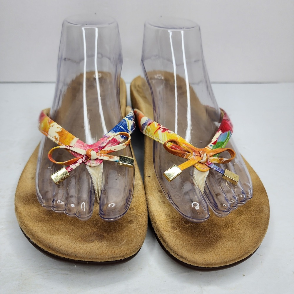Vionic Bella II Sandal Womens 8 Multi Color Floral Orthotic‎ Bow Flip Flop Thong
